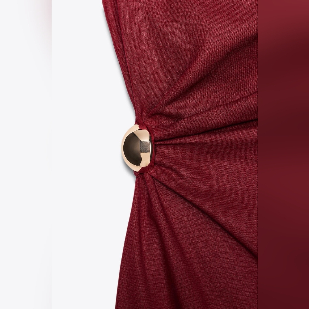 ❌️SOLD❌️RUCHED LINEN BLEND MIDI DRESS SIZE L - Picture 8 of 8